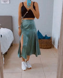 Morning Flawless Olive Satin Skirt