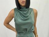 Morning Flawless Olive Satin Blouse