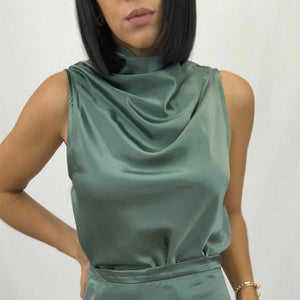 Morning Flawless Olive Satin Blouse